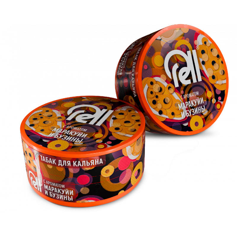 Фото и внешний вид — Табак для кальяна RELL с ароматом Маракуйи и бузины (25г.)
