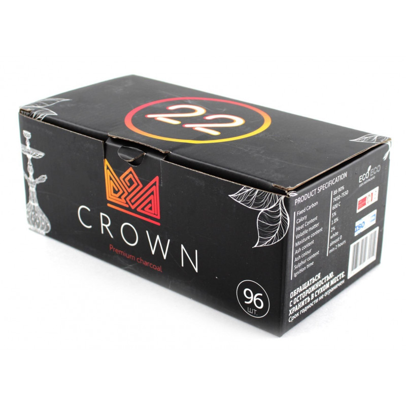 Фото и внешний вид — Уголь для кальяна Crown 22мм