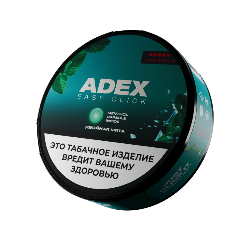 Фото и внешний вид — Табак жевательный Adex Easy Clik Strong Двойная мята 9 гр