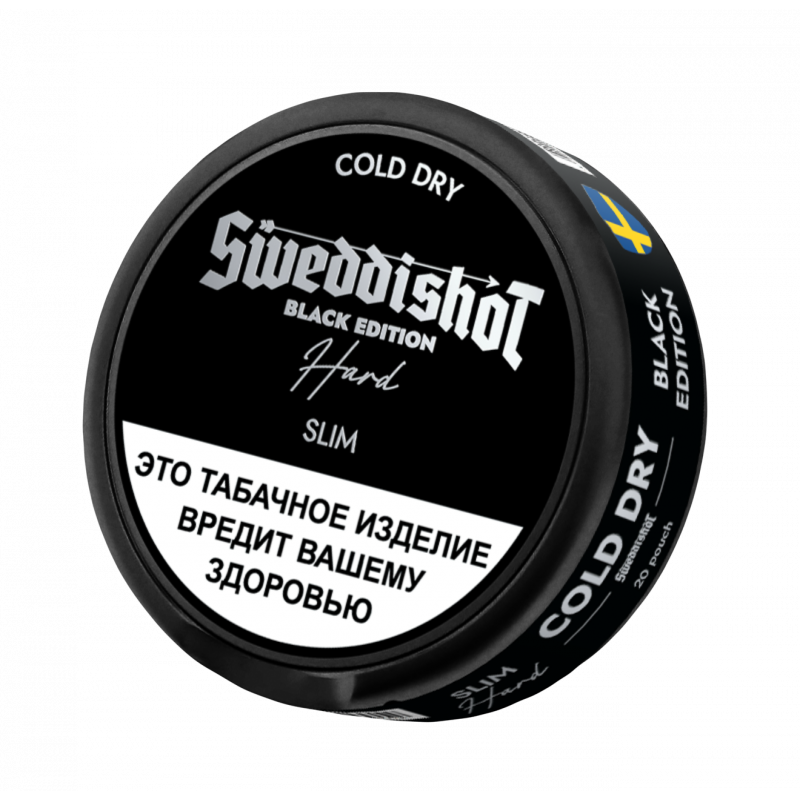 Фото и внешний вид — Табак жевательный Sweddishot Slim Black Edition Cold Dry (мята, ментол, табак) 10 гр (20 п)