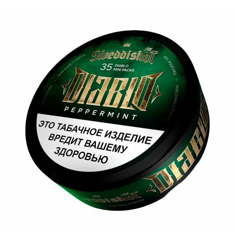 Фото и внешний вид — Табак жевательный Sweddishot Mini Limited Edition Diablo Pepper Mint (перечная мята) 10 гр (35 п)