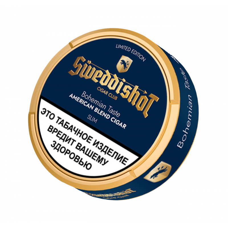 Фото и внешний вид — Табак жевательный Sweddishot Slim Limited Edition Cigar Club American Blan (древеcтные и пряные оттенки) 10 гр (20 п)
