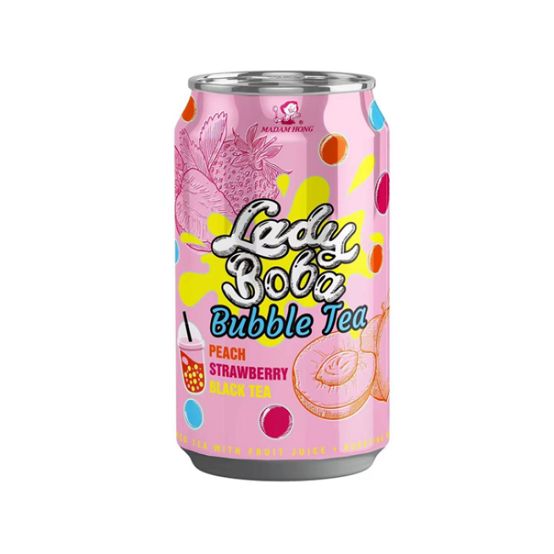Фото и внешний вид — MADAM HONG Bubble Tea - Lady Boba Персик Клубника 320мл (Тайвань)